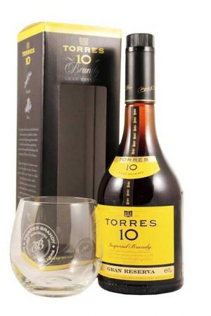 Brandy Torres 10 Gran Reserva, gift box with glass, 0.7 л