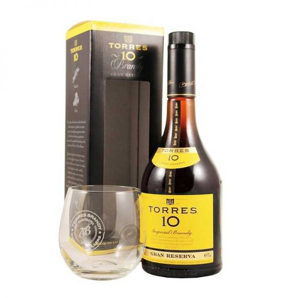 Brandy Torres 10 Gran Reserva, gift box with glass, 0.7 л